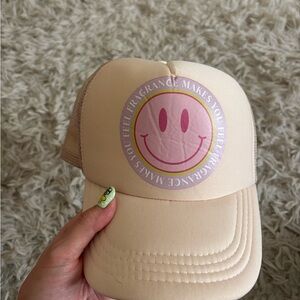 Smiley Face adult Cap - Pink and Cream